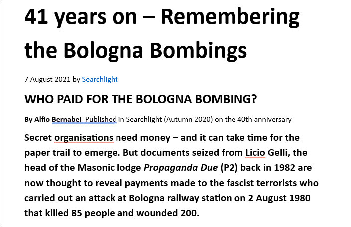 Who paid for Bologna bombing