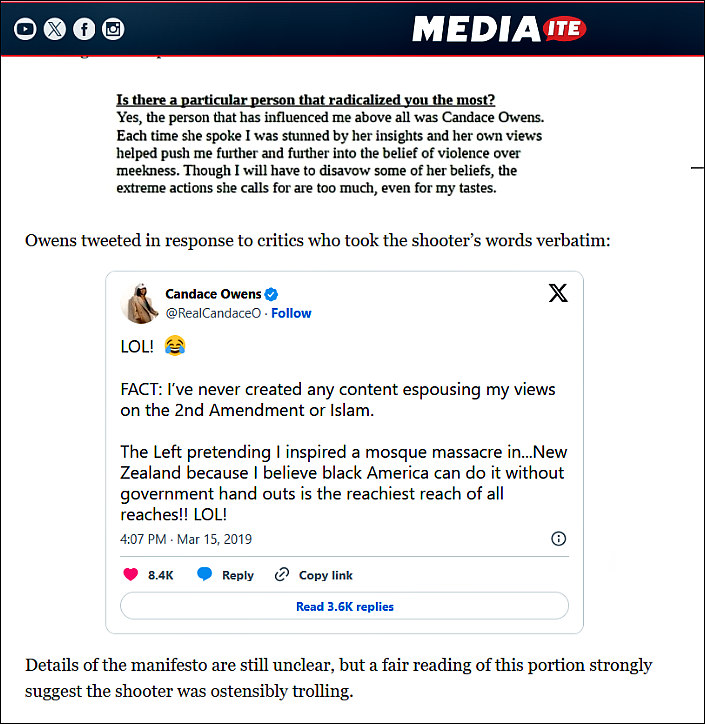 Candace Owens denies inspiring shooter