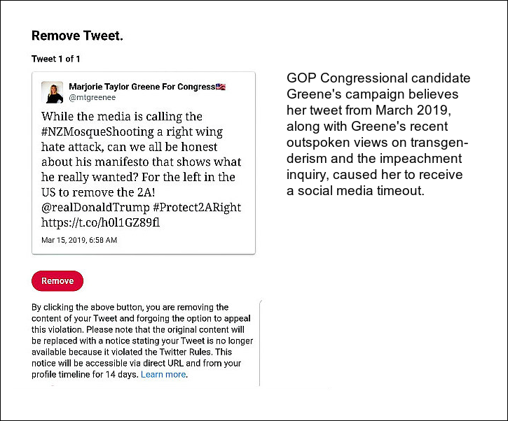 Marjorie Taylor Greene's tweet removed